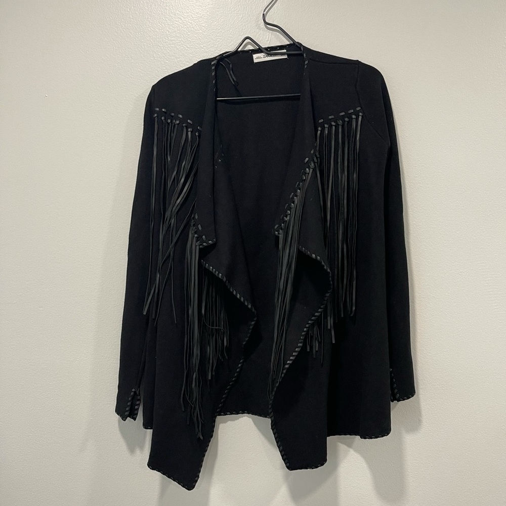 Zara long sleeve fringe tassel cardigan